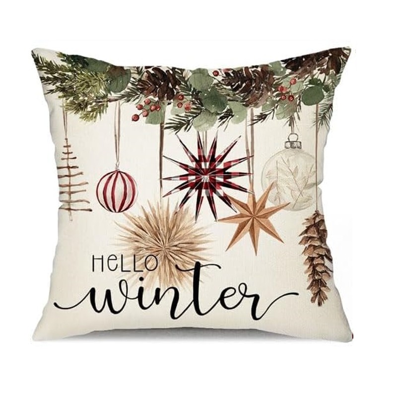 Vánoční povlak na polštář BOHO WINTER 45x45 cm, krémový