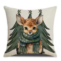 Vánoční povlak na polštář FAWN WITH TREES 45x45 cm, krémový