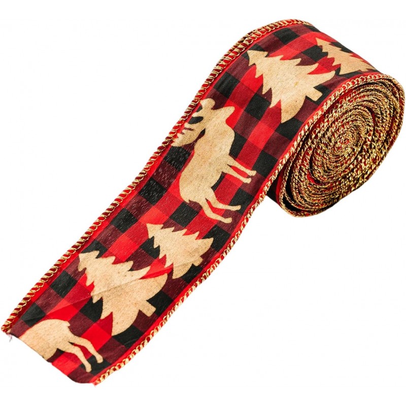 Vánoční stuha REINDEER 5 cm x 5 m, červená