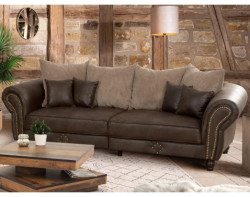 Velká pohovka Carlos, hnědá látka ve vintage optice kůže/béžová strukturovaná látka