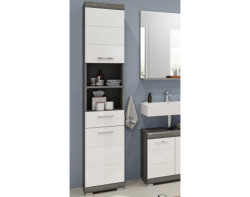 Vysoká koupelnová skříňka Scout, šedý dub/bílá lesk