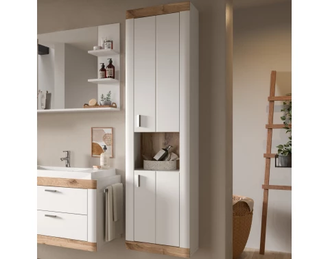 Vysoká nástěnná koupelnová skříňka Laredo, 45 cm, bílá/dub nox