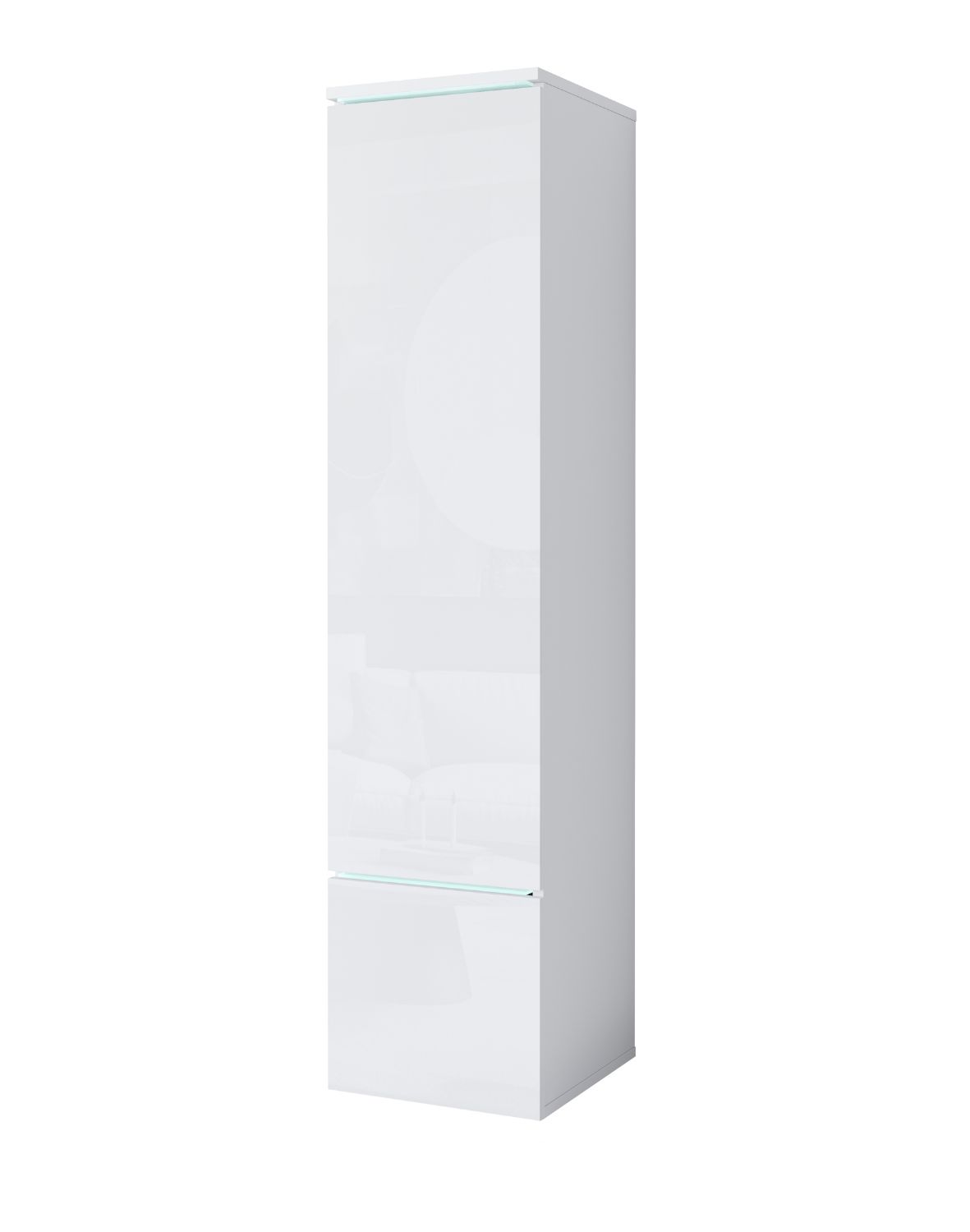 Vysoká skříňka do obývacího pokoje Vera bílý lesk (VRB00001+LED)