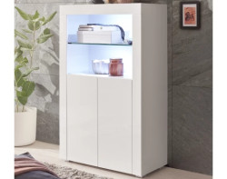 Vysoká skříňka Leeds, bílá lesk, s osvětlením