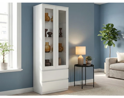 Vysoká vitrína Carlos, bílá, šířka 70 cm