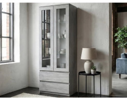 Vysoká vitrína Carlos, šedý beton, šířka 70 cm