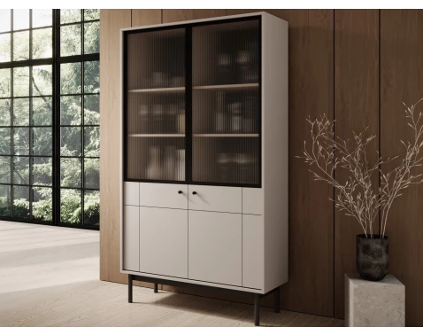 Vysoká vitrína Japandi, 104 cm, béžová kašmír