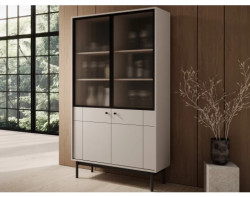 Vysoká vitrína Japandi, 104 cm, béžová kašmír