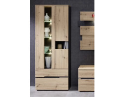 Vysoká vitrína s osvětlením Memphis, dub artisan/grafit