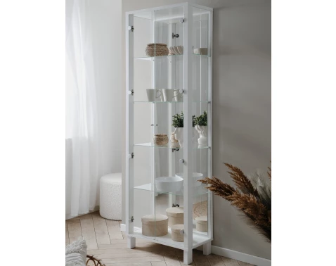 Vysoká vitrína se zrcadlem Elba, 62 cm, bílá