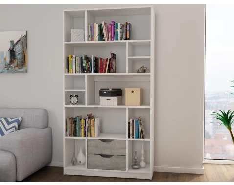 Vysoký regál/knihovna Sten, bílý/šedý beton