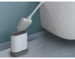 WC štětka plochá se stojanem Cleany, bílá/šedá