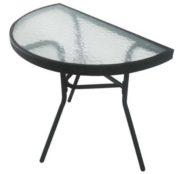 Zahradní půlkruhový stůl se skleněnou deskou ISLAND 70x40 cm, černý