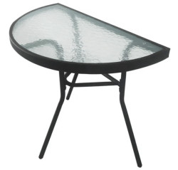 Zahradní půlkruhový stůl se skleněnou deskou ISLAND 70x40 cm, černý