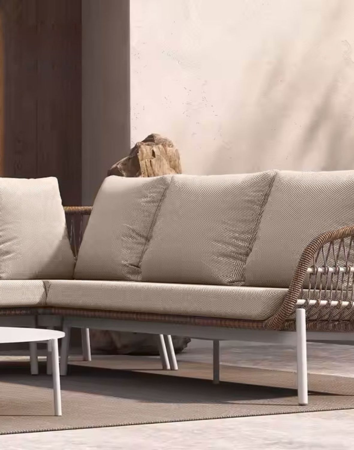 Zahradní sestava Malta: rohová pohovka a 2 stolky (pro 5 osob)