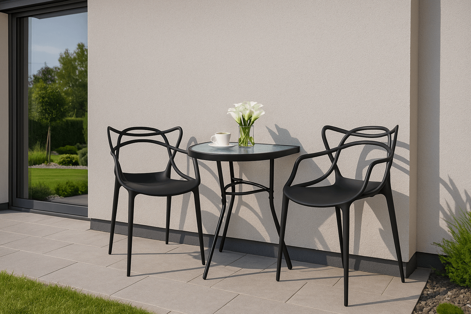 Zahradní set KATO ISLAND - 2 židle a půlkruhový stůl, černý