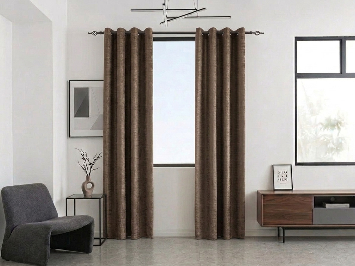 Zatemňovací závěs LOOM VELVET 140x250 cm, hnědý Zavěšení: Kovové kroužky