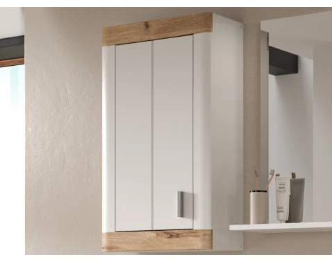 Závěsná koupelnová skříňka Laredo, 45 cm, bílá/dub nox