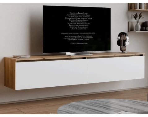 Závěsná TV skříňka Asko Living, 180 cm, dub artisan/bílá