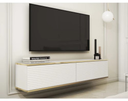Závěsná TV skříňka Orfeo, 135 cm, bílá struktura/zlatá