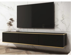 Závěsná TV skříňka Orfeo, 175 cm, černá struktura/zlatá