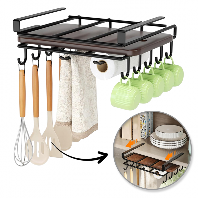 Závěsný kuchyňský organizér s háčky RAXIMO, černý