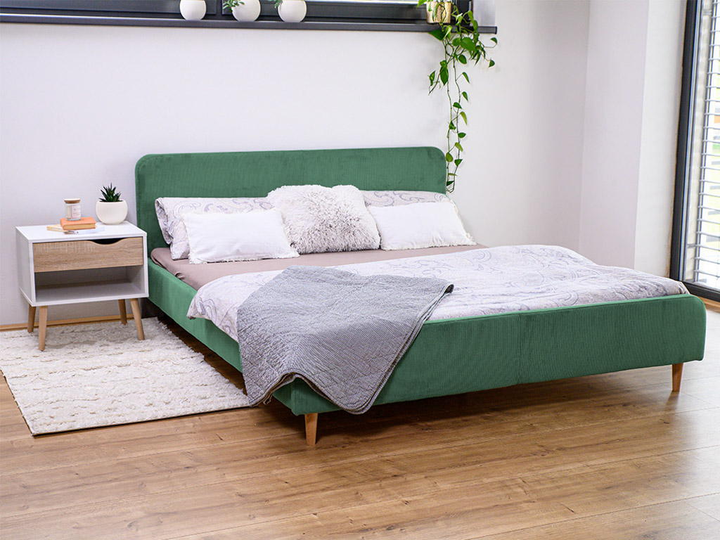 Zelená manšestrová postel AMELIA FJORD 140 x 200 cm
