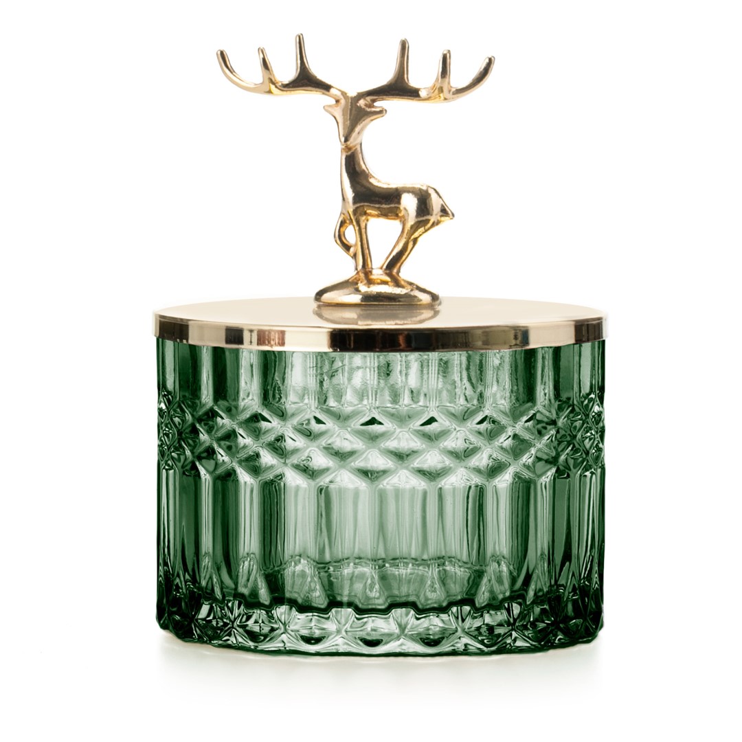 Zelená skleněná šperkovnice DEER, nízká